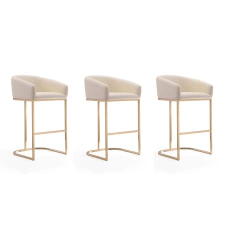 Manhattan Comfort Louvre Barstool in Cream and Titanium Gold (Set of 3) 3-BS016-CR